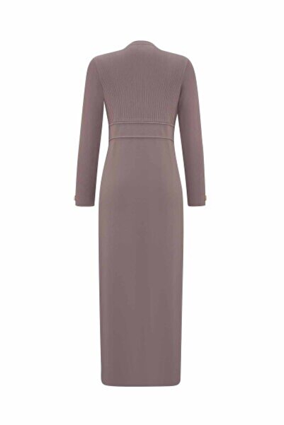 MISS DALIDA Yuvarlak Yaka Fitil Detaylı Vizon Elbise