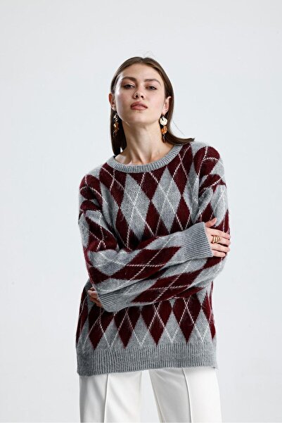 Rawanda Diamond Patterned Raised Women's Knitwear Sweater