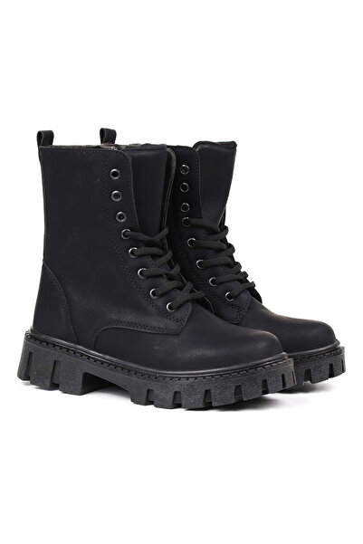 KAJILA Women's Black Nubuck Boots – Thick Sole, Zippered, Lace-Up, Comfortable, Casual, Stylish and Durable