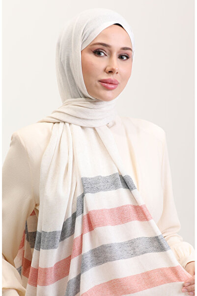 sefamerve Σάλι από λινό με σχέδιο ρίγες 70287-01 Πορτοκαλί Ναυτικό Μπλε