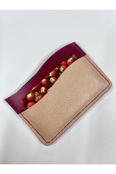 OMP Card wallet, Natural Leather, Burgundy Pink