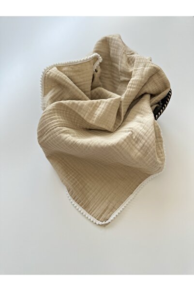 Bellamio Kids Beige Muslin Blanket with Pompom Edging