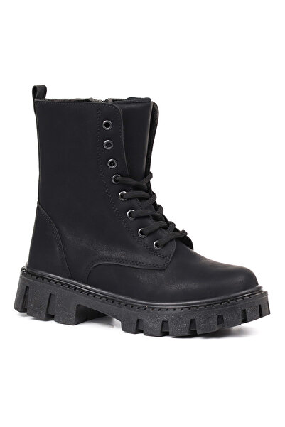 KAJILA Women's Black Nubuck Boots – Thick Sole, Zippered, Lace-Up, Comfortable, Casual, Stylish and Durable