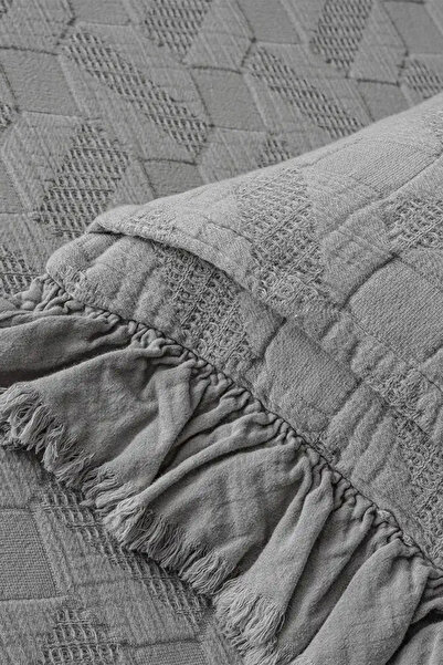 Ecocotton Tanya Gray Double Size 100% Organic Cotton Pique Bedspread Set 240*260 cm