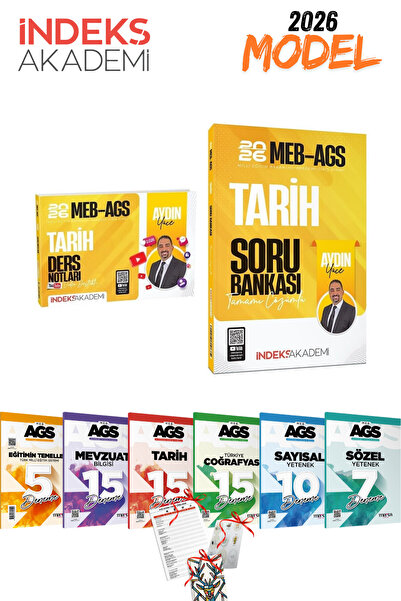 İndeks Akademi 2026 MEB AGS Tarih Soru Bankası ve Ders Notları Seti + 6lı Bra...