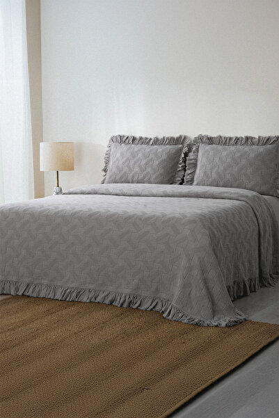 Ecocotton Tanya Gray Double Size 100% Organic Cotton Pique Bedspread Set 240*260 cm