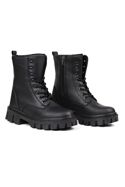 KAJILA Women's Black Boots – Thick Sole, Zippered, Lace-Up, Comfortable, Casual, Stylish and Durable