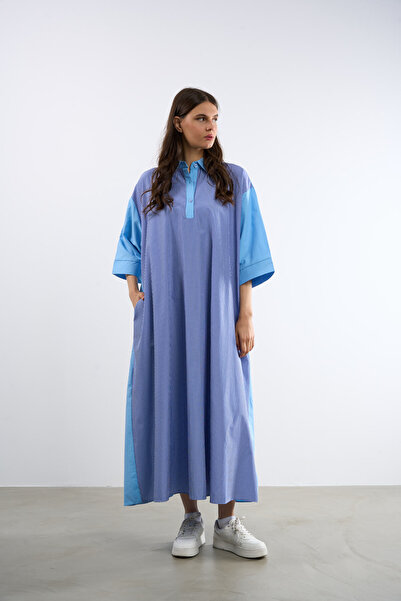 HANIQA Çizgili Polo Yaka Elbise | 25262 | 44-50