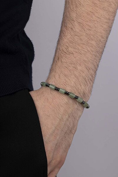 Gümüş Pazarım Hematite Stone Transitional Ceyt Natural Stone Men's Bracelet