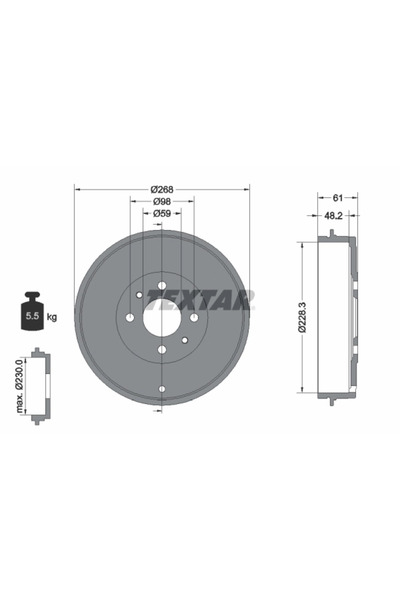 TEXTAR Tambur Frana Alfa Romeo 145/146 Fiat Marea Weekend/Qubo/Tempra