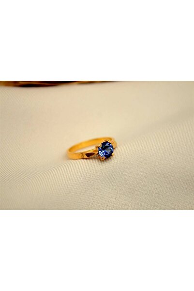 alpsilverart El İşi 925 Ayar Gümüş Altın Kaplama Korundum Safir Tek Taş Yüzük...