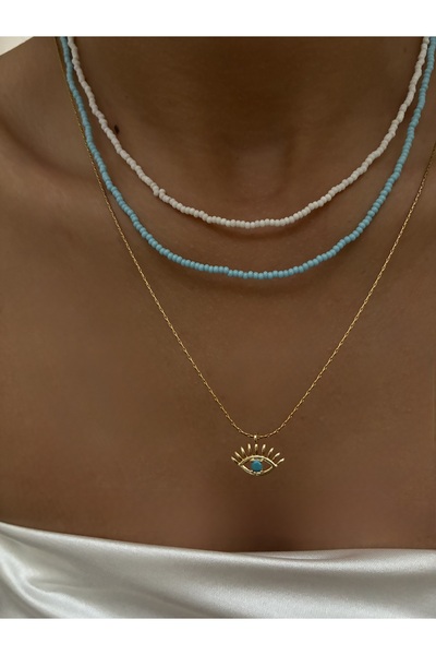 DeNors 3-Piece Bead Necklace Combination with Eye Figure – Stylish Jewelry Se...