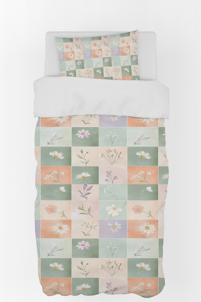 BelezaHome Green Purple Flowers Themed Single Baby Kids Duvet Cover Set