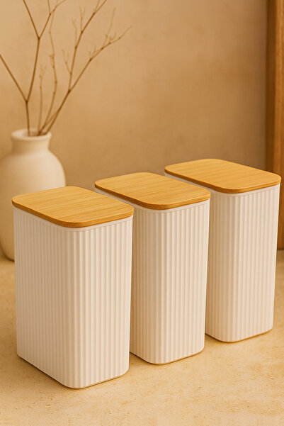 Kitchen Life Nordic 3-Piece Bamboo Lid Tea Sugar Coffee Striped Storage Container Set 2000 ml