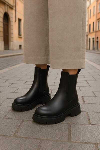 MODAONN Γυναικείες μπότες με λεπτομέρεια από καουτσούκ Αντιολισθητική σόλα