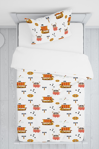 BelezaHome Orange Viking Themed Single Baby Kids Duvet Cover Set