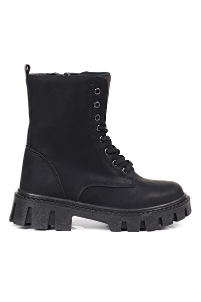 KAJILA Women's Black Nubuck Boots – Thick Sole, Zippered, Lace-Up, Comfortable, Casual, Stylish and Durable