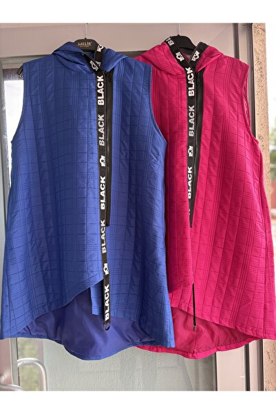 Butic Asimetrik kesim mevsimlik kapitone kadın yeleği çift cepli kapşonlu ove...