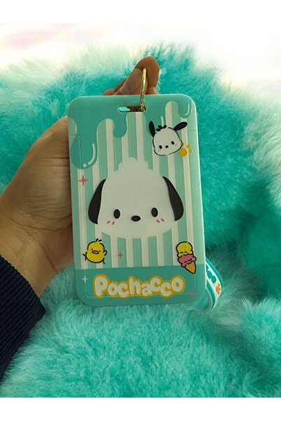 EyER Shoping حامل بطاقات سانريو كورومي مع سلسلة مفاتيح بدون حزام باللون الأخضر