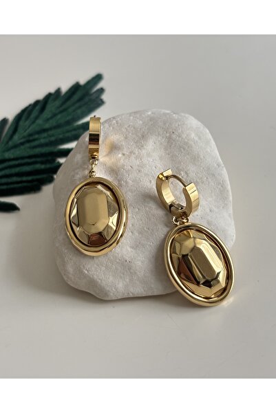 Çelik Gold Sallantılı Plaka Halka Küpe