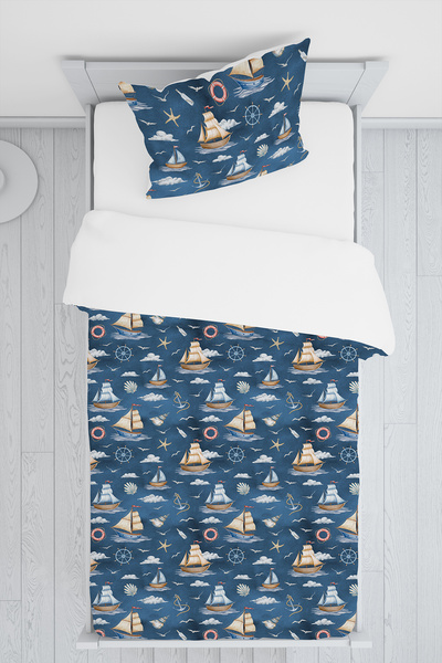 BelezaHome Blue Sailor Themed Single Baby Kids Bedding Set