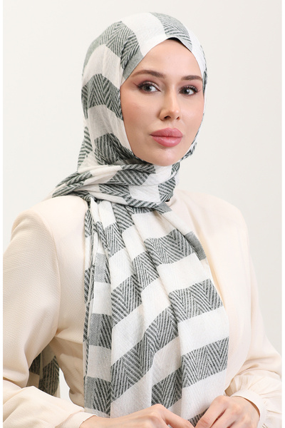 sefamerve Geometric Patterned Linen Shawl 70285-03 Emerald Green