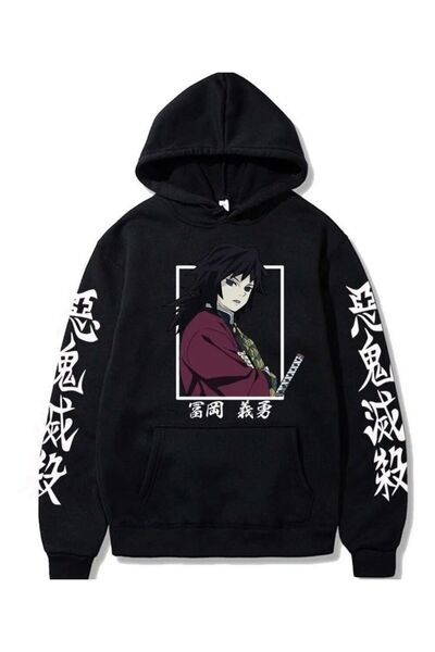 MAGORS سترة رياضية بقلنسوة مطبوعة بثلاثة خيوط من أنمي قاتل الشياطين لشخصية جي...