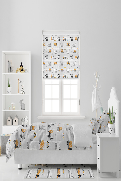 BelezaHome Gray and White Construction Machinery Themed Single Baby Kids Bedding Set