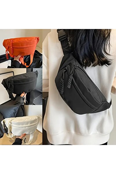 GlassySKY (Negru) Geantă de talie în stil coreean unisex Geantă de corp încru...