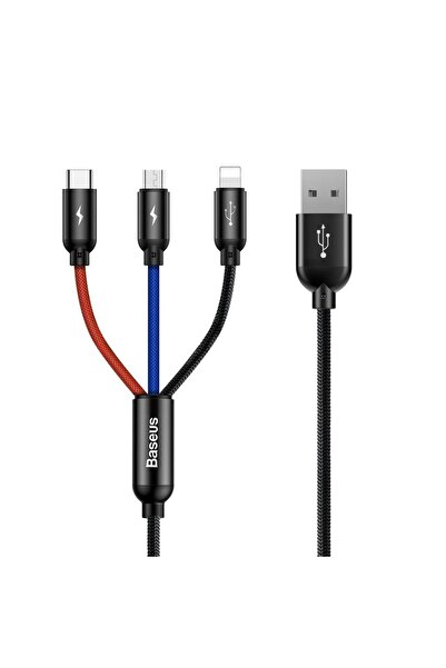 Other Cablu USB microUSB 3 în 1 durabil pentru iPhone Lightning, USB-C 3.5A, 1.2M, negru