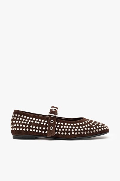 Louis Cardy Γυναικείες μπαλαρίνες Joan Brown Suede Leather Studded