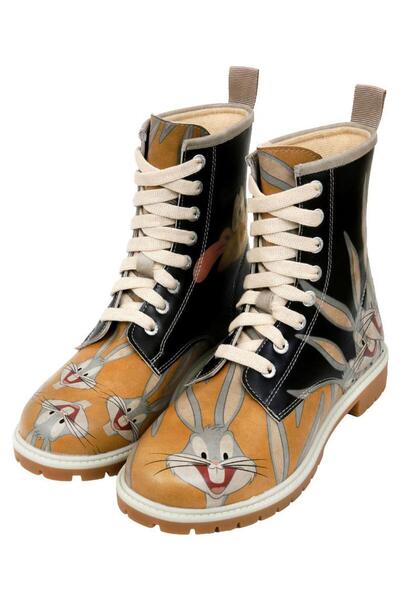 Dogo Kadın Vegan Deri Siyah Uzun Bot - Warner Bros Looney Tunes Double Trouble Tasarım