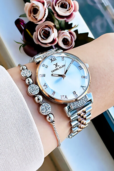 Daniel Klein Orijinal Kadın Kol Saati, Kesme Cam Su Geçirmez Gold Gümüş Çelik Kordon -Bileklik Hediye DKBY2050C10