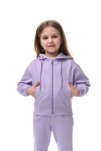 SOLLUXE MAIRI - Cotton Hoodie with Zipper and Pockets, Purple, 116