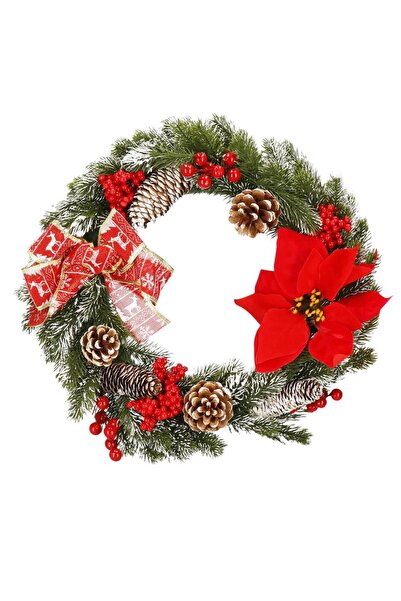 OEM Coronita pentru Craciun, 40 cm, din brad artificial 3D, cu conuri si zapa...