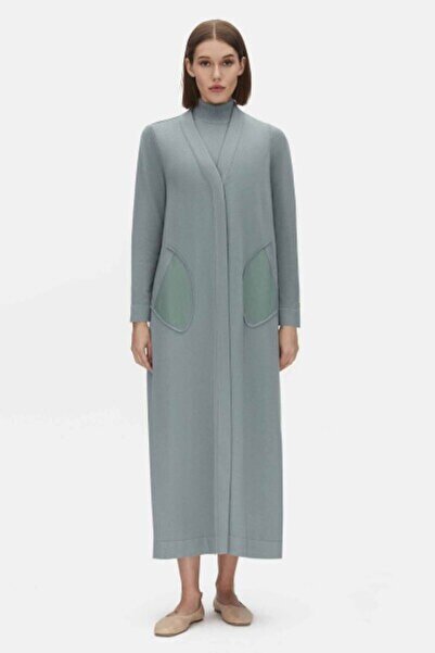 MISS DALIDA Touch Me Asimetrik Cepli Uzun Triko Yeşil Hırka