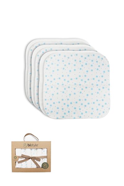 Bistyle Organik Bebek 6lı Penye Ağız Mendil Stars Kutulu 20*20 cm Mavi