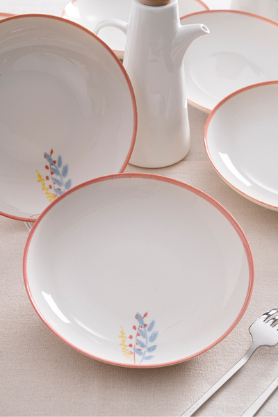 RUBİ PORSELEN Liora Floral Patterned 20 cm Porcelain Dinner Plate - 6 Pieces