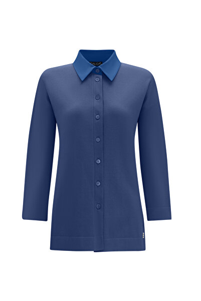 MISS DALIDA Gömlek Yaka Triko İndigo Tunik