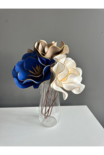 Luvienn El Yapımı Dekoratif Büyük 3 Adet Yapay Manolya Çok Renkli Vazo Çiçeği