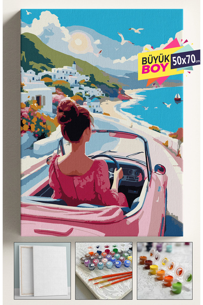 Corvo Sayılarla Boyama Seti Numaralı Tuval Fırça Boya Dahil Kasnaklı Set 50x7...