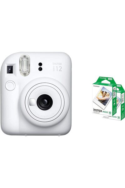 Fujifilm كاميرا فورية Instax Mini 12 - أبيض طيني + حزمة من 2 فيلم