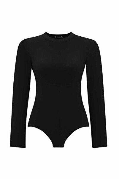 MISS DALIDA Touch Me Yuvarlak Yaka Siyah Bodysuit