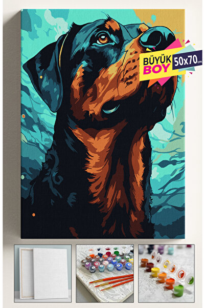 Corvo Sayılarla Boyama Seti Numaralı Tuval Fırça Boya Dahil Kasnaklı Set 50x70 Cm - RENKLİ KÖPEK