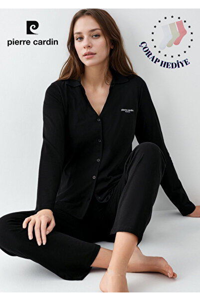 Pierre Cardin Kadın Giyim Pamuklu & Modal Uzun Kol Gömlek Pijama Takımı (Çorap Hediyeli) L1.PC.911.5.001