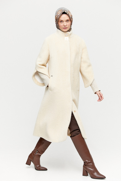 Setrms Yüksek Yakalı Lale Kol Uzun Kaban