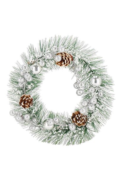 Optim Solution Coroană de Crăciun, 24 cm, Brad artificial cu conuri și zăpadă, verde