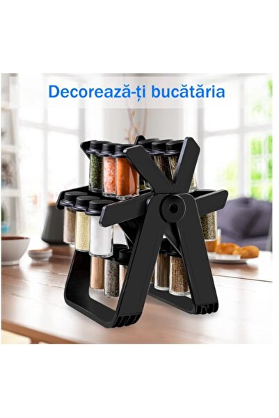 OEM Set 18 condiment containers with rotating stand, 34x23 cm, 360° pivoting, 100ML, black, UA