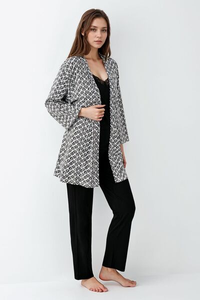 Pierre Cardin Kadın Giyim 3 Parça Modal Kutulu Sabahlık & Pijama Takımı Set (Çorap Hediyeli) L1.PC.907.1.001