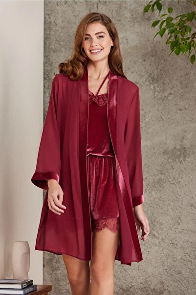 Pierre Cardin طقم ثوب فضفاض من الشيفون باللون العنابي للسيدات 4800